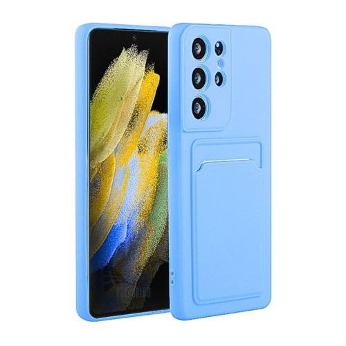 Samsung Galaxy S24 Ultra Uyumlu Kartlıklı Silikon Kılıf Kamera Korumalı Esnek Pastel Kapak-Mavi