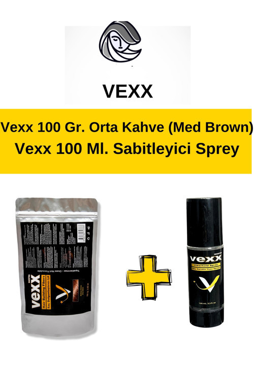 Vexx 100 Gr. Orta Kahve Saç Tozu 100 Ml. Sabitleyici Sprey Set