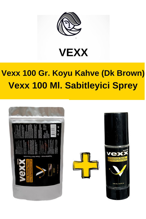 Vexx 100 Gr. Koyu Kahve Saç Tozu 100 Ml. Sabitleyici Sprey Set