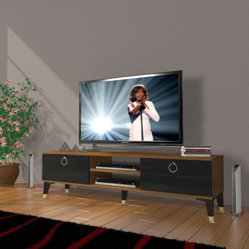 Eko 140 Mdf Dvd Gold Tv Ünitesi Tv Sehpası - Ceviz Siyah