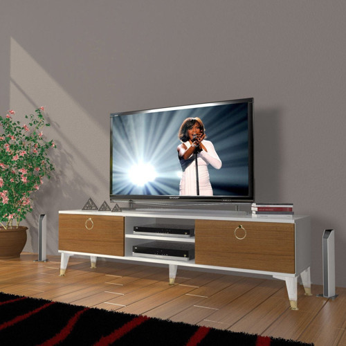 Eko 140 Mdf Dvd Gold Tv Ünitesi Tv Sehpası - Beyaz Ceviz