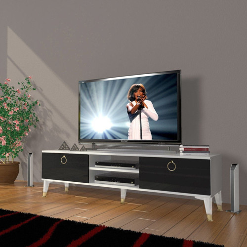 Eko 140 Mdf Dvd Gold Tv Ünitesi Tv Sehpası - Beyaz Siyah