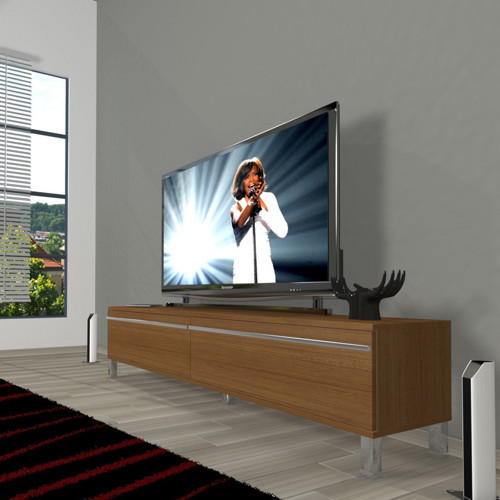 Eko 140T Mdf Krom Ayaklı Tv Ünitesi Tv Sehpası - Naturel Ceviz