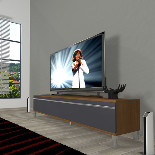 Eko 140T Mdf Krom Ayaklı Tv Ünitesi Tv Sehpası - Ceviz Antrasit