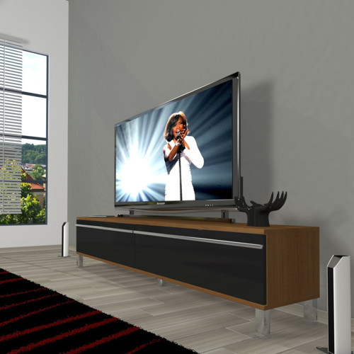 Eko 140T Mdf Krom Ayaklı Tv Ünitesi Tv Sehpası - Ceviz Siyah