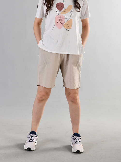 %100 Pamuk Keten Kumaştan Beli Lastikli ve Bağcıklı Kadın Rahat Kalıp Bol Kesim Günlük Ev Dış Spor Giyim Hambez Şort