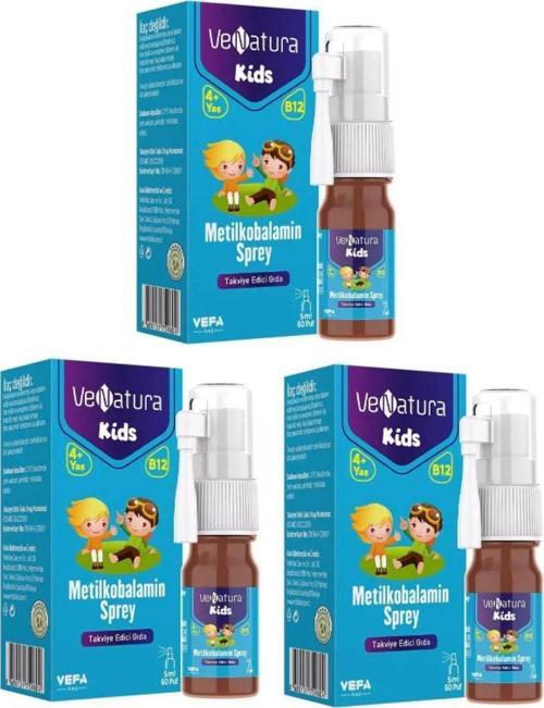 Çocuklar İçin B12 Vitamini Metilkobalamin Sprey Takviye Edici Gıda 5 ml 3 Adet