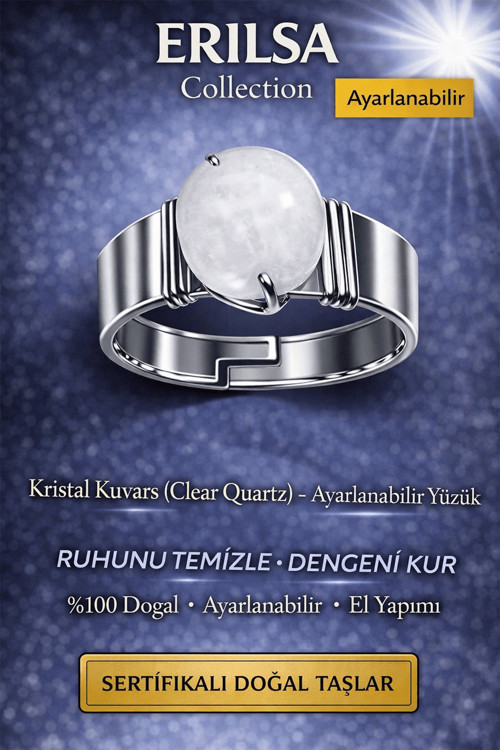 Sertifikalı Kristal Kuvars Doğal Taş Ayarlanabilir Yüzük – Şifa Enerji Taşı El Yapımı Unisex