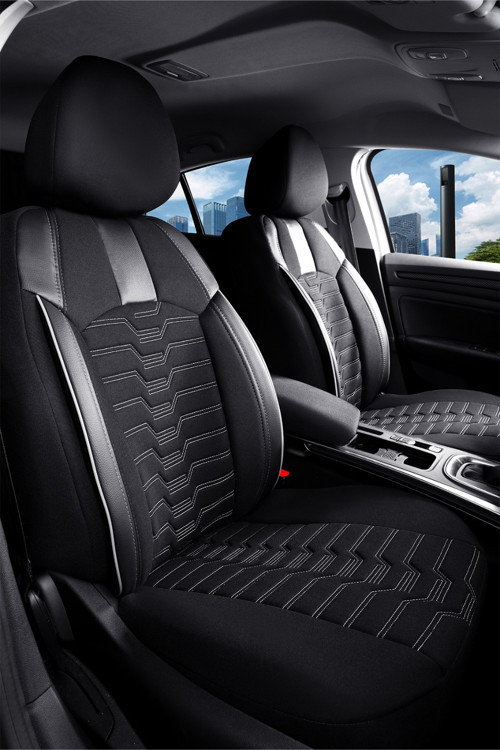 Citroen C3 Picasso 2+1 Deri Detaylı Oto Koltuk Kılıfı Ön Arka Set Siyah Beyaz Platinium Model SCR