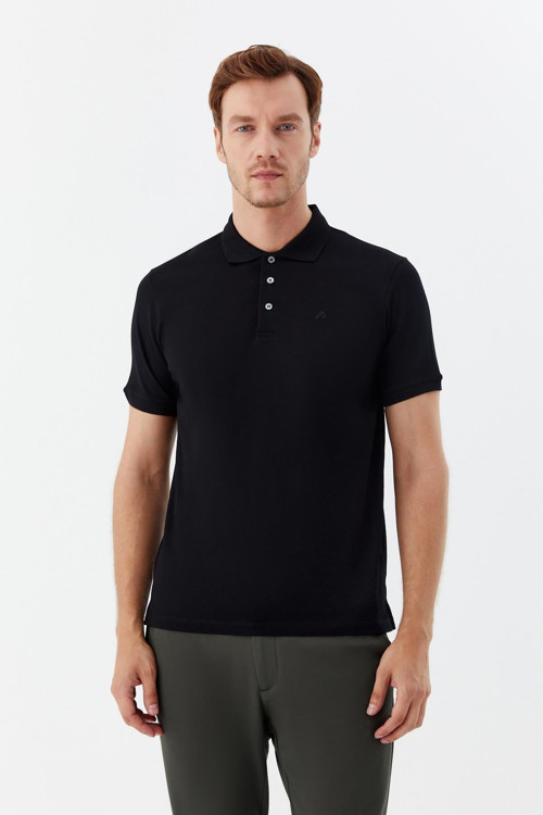 Siyah %100 Pamuk Düğmeli Polo Yaka Erkek T-Shirt