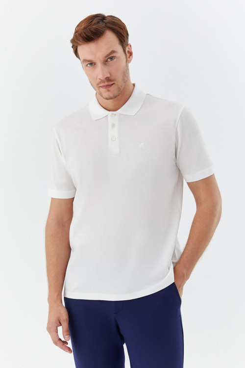 Beyaz %100 Pamuk Düğmeli Polo Yaka Erkek T-Shirt