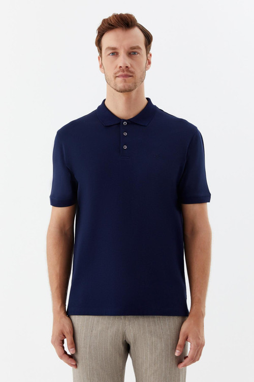 Lacivert %100 Pamuk Düğmeli Polo Yaka Erkek T-Shirt
