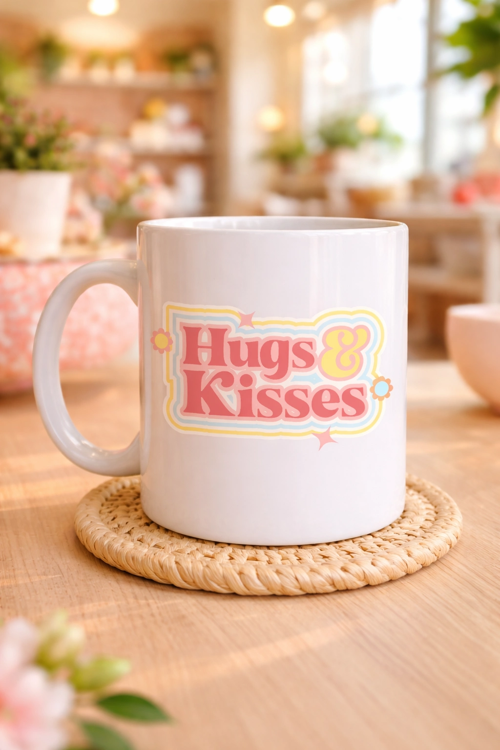 MODEL 30 – HUGS & KİSSES TASARIMLI PORSELEN KUPA - SEVDİKLERİNE SICACIK BİR MESAJ