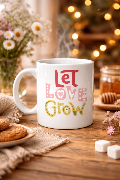 LET LOVE GROW TASARIMLI PORSELEN KUPA MODEL 37 – SEVGİ TEMALI ÖZEL HEDİYE KUPASI