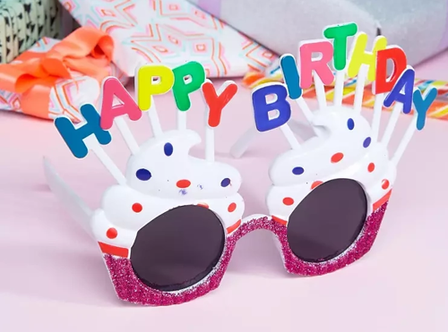 HAPPY BİRTHDAY YAZILI BEYAZ FUŞYA RENK PARTİ GÖZLÜĞÜ 12X7 CM