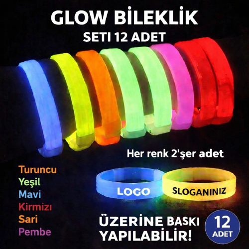 GLOW KALIN BİLEKLİK 12’Lİ SET | BASKIYA UYGUN RENKLİ MODEL