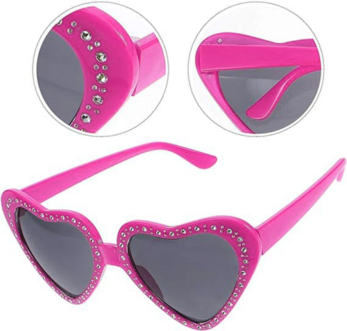 KALP ŞEKİLLİ TAŞLI PARTİ GÖZLÜĞÜ PEMBE RENK 6X16 CM