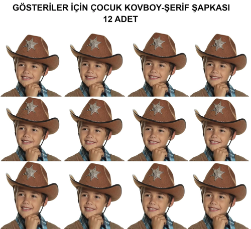 KOVBOY ŞERİF ŞAPKASI KAHVE 12 ADET - KOSTÜM, PARTİ VE GÖSTERİ ŞAPKASI