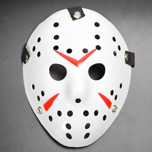 BEYAZ RENK KIRMIZI ÇİZGİLİ TAM YÜZ HOKEY JASON MASKESİ HANNİBAL MASKESİ