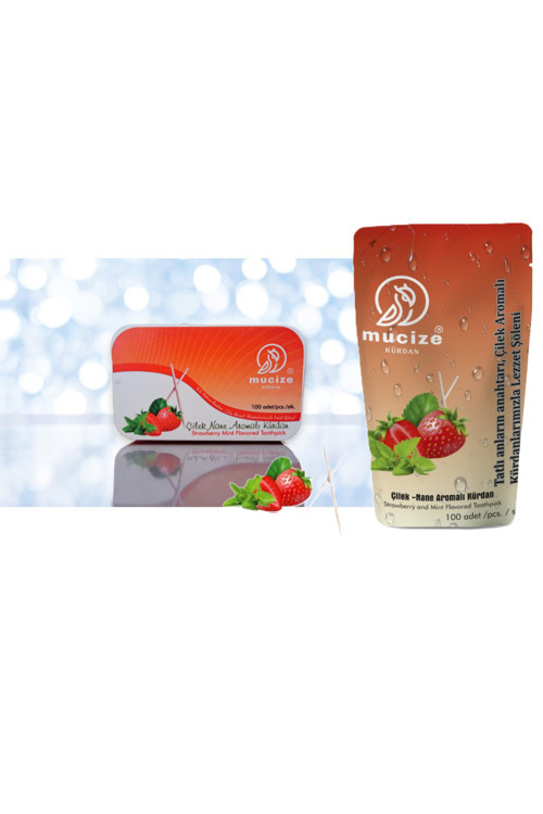 2"Li Set Çilek Nane Aromalı Kürdan Metal Kutu Doypak