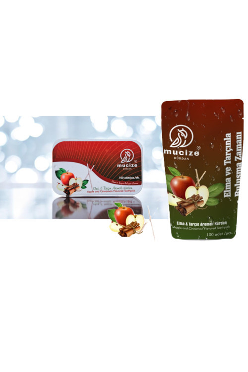 2"Li Set Elma-Tarçın Aromalı Kürdan Metal Kutu Doypak