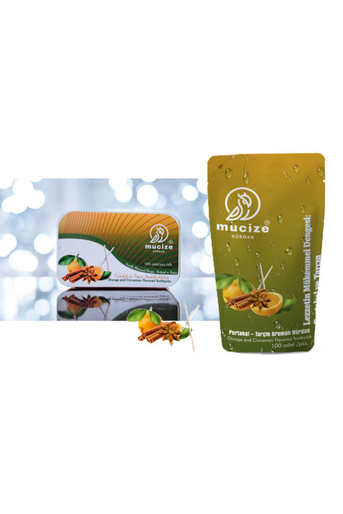 2"Li Set Portakal-Tarçın Aromalı Kürdan Metal Kutu Doypak