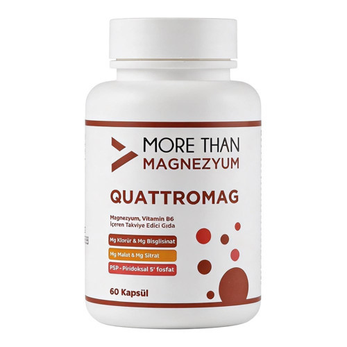 Quattromag Magnezyum Kompleks (Klorür - Bisglisinat - Sitrat - Malat ve B6) 60 Kapsül