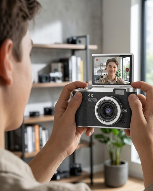 tekno 4K Dijital Kamera 48 MP 8X Zoom ve 180 Derece Flip Ekran Vlog Çekim Özellikli 2026
