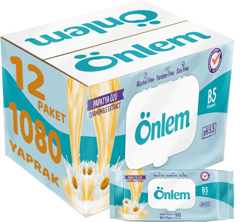 Islak Havlu Mendil 90 Yaprak Papatya Özü (12 Li Set) Plastik Kapaklı 1080 Yaprak