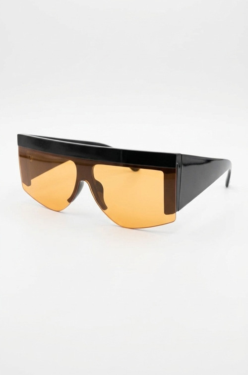 Plaj Stili Büyük Güneş Gözlüğü Siyah çerçeve Turuncu Cam UV400 yüksek koruma140mm Unisex