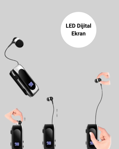 DİJİTAL GÖSTERGELİ BLUETOOTH KULAKLIK – KLİPSLİ VE ŞIK TASARIM