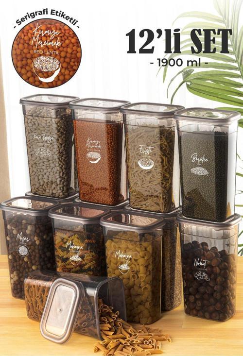 12li 1,9 Litre Peggy Dikdörtgen Saklama Kabı Seti Serigrafi Etiketli