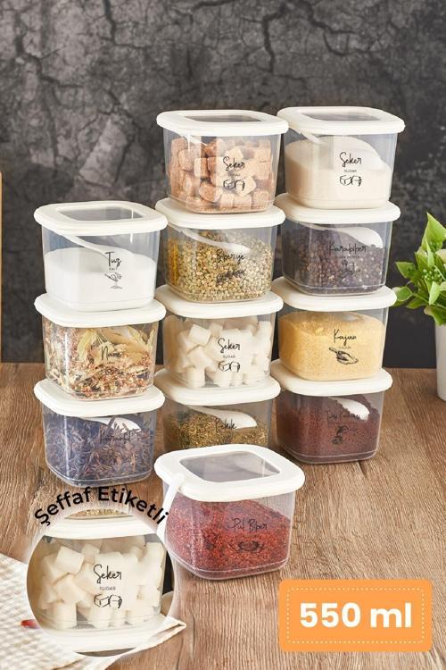 Siyah Serigrafi Etiketli Kaşıklı Foly Erzak Saklama Kabı 12'li Set Küçük Boy 0,55 Litre Beyaz