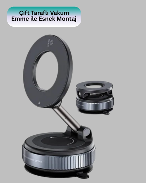 GÜÇLÜ MIKNATISLI VAKUMLU ARAÇ TELEFON TUTUCU ALÜMİNYUM GÖVDE