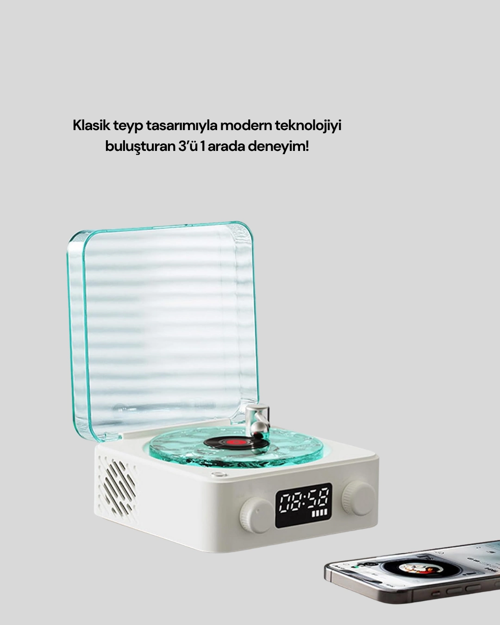 3-1 KABLOSUZ BLUETOOTH HOPARLÖR – GECE LAMBALI, SAATLİ, RETRO TASARIM