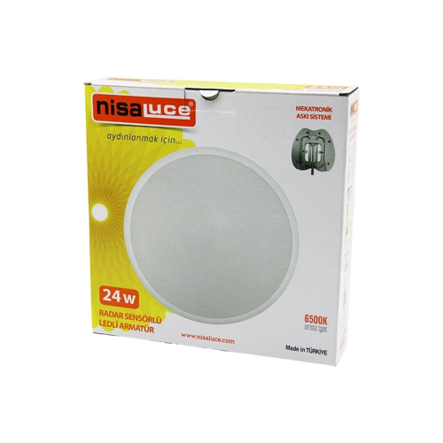 NİSALUCE EAMP-106/B 24W RADAR SENSÖRLÜ LEDLİ ARMATÜR BEYAZ ÇERÇEVE MEKATRONİK ASKI SİSTEMİ 6500K - 2160LM