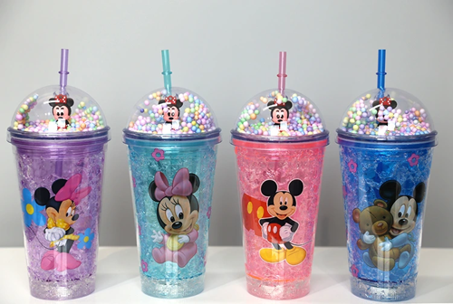 SEVİMLİ MİCKEY MOUSE PİPETLİ IŞIKLI BONCUKLU SULUK BARDAK 400 ML
