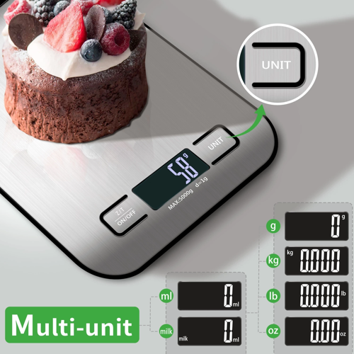 DİJİTAL MUTFAK TERAZİSİ PASLANMAZ ÇELİK ELEKTRONİK LCD AĞIRLIK 5 KG ÖLÇEKLİİ PİŞİRME ÖLÇÜ ALETİ