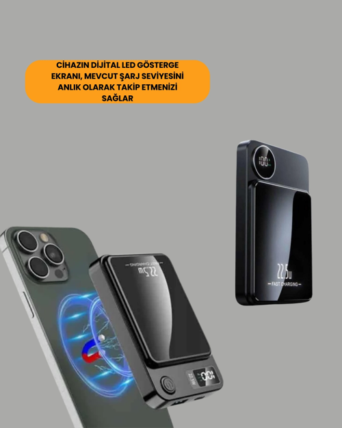 ALÜMİNYUM ALAŞIMLI, 20W PD HIZLI ŞARJ VE MANYETİK KABLOSUZ POWERBANK