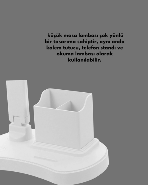 AYARLANABİLİR KISILABİLİR LED MASA LAMBASI | ENTEGRE KALEMLİK VE TELEFON TUTUCU ÖZELLİKLİ