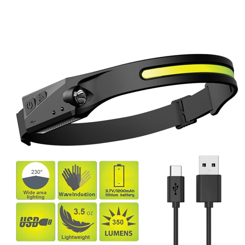 PS-001 5 AYDINLATMA MODLU COB LED SENSÖRLÜ USB ŞARJ EDİLEBİLİR DAHİLİ PİLLİ KAFA LAMBASI