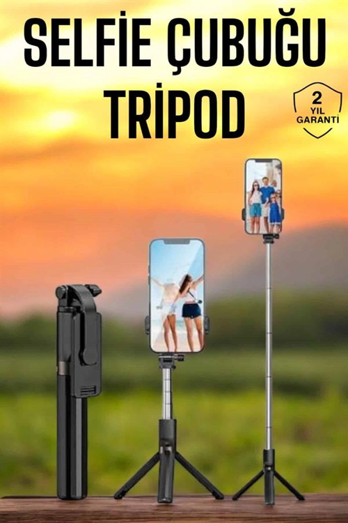 SELFİE ÇUBUĞU TRİPOD KUMANDALI TELEFON TUTUCU SİYAH