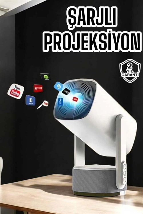 AKILLI PROJEKSİYON POWERBANKLİ TAŞINABİLİR SİNEMA PROJEKTÖRÜ 4K HD KALİTELİ