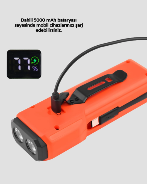 5000 MAH BATARYALI BİSİKLET FARI COB ÇAKAR ÇOK FONKSİYONLU