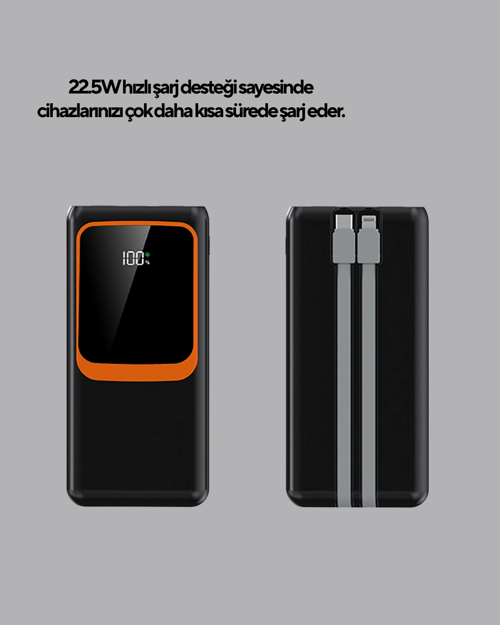 POWERBANK 20000 MAH DİJİTAL EKRANLI VE ÇOK KABLOLU HIZLI ŞARJ CİHAZI