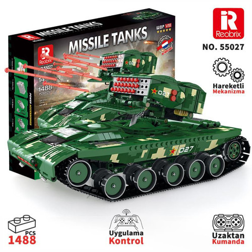 55027 Füze Tank Kumandalı&Motorlu Yaratıcı Yapı Blok Seti Building Blocks (Missile Tanks)- 1449 Parça
