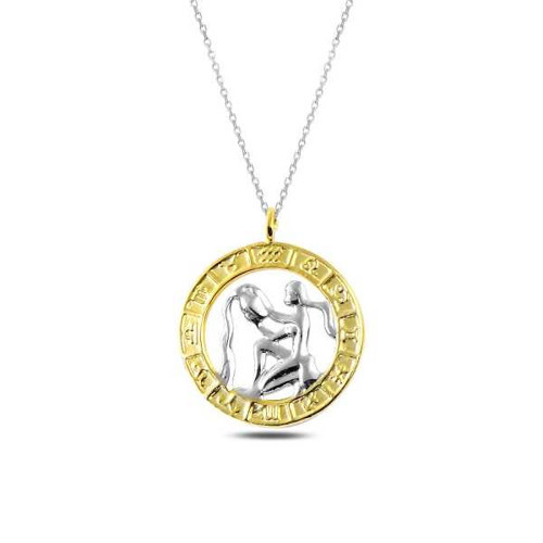 925 Ayar Gümüş Gold Kova Burcu Gümüş Kolye