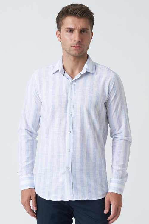 Armagh Slim Fit G2002 Pamuklu Keten Gömlek Mavi