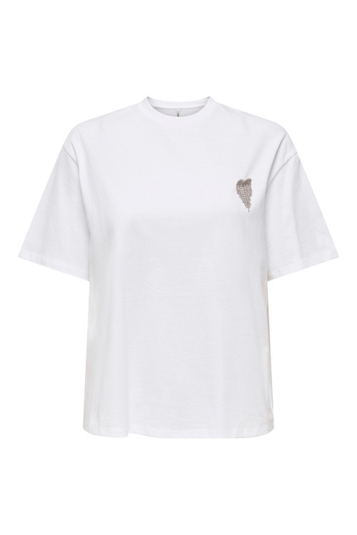 Onlvita % 100 Pamuk Regular Fit Taş Detaylı Bisiklet Yaka Bayan T Shirt 15343769 EKRU