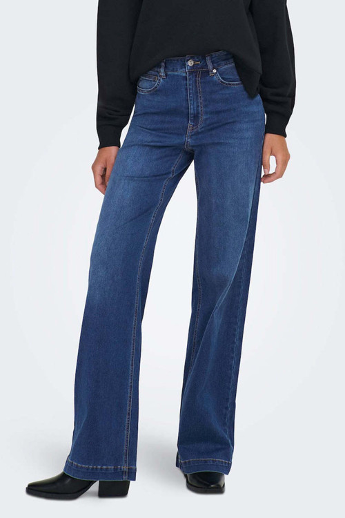 Onlmadison Pamuklu Wide Leg Yüksek Bel Geniş Paça Jeans Bayan Kot Pantolon 15358210 KOYU MAVİ
